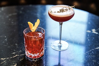 An old fashioned and whiskey sour drink at Hush & Whisper Distilling Co.